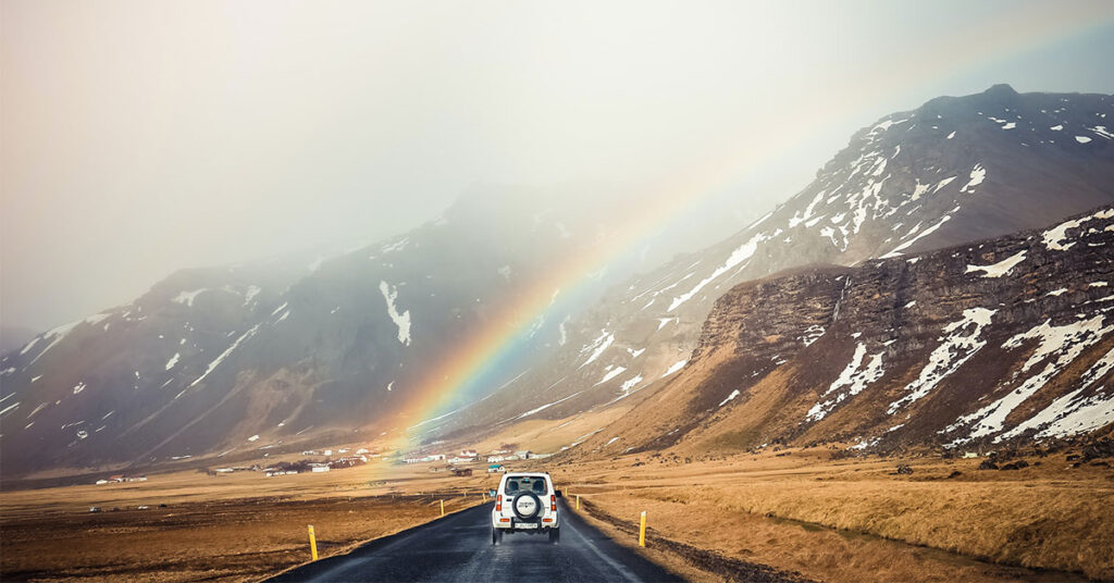 Truck Car Driving Road Road Rainbow Mountains