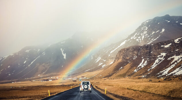 Truck Car Driving Road Road Rainbow Mountains