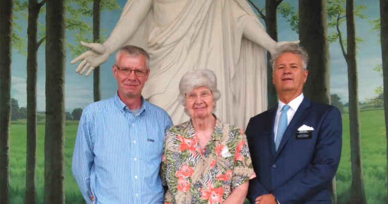Photo: David Reid, "My mother and I inside the Hill Comorah visitor's center along with the director of the Palymra sites."